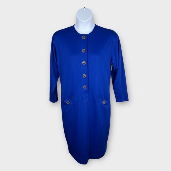 Vintage Brownstone Studio New York Shift Dress Blue Button Up Career Size 14 - Picture 2 of 10